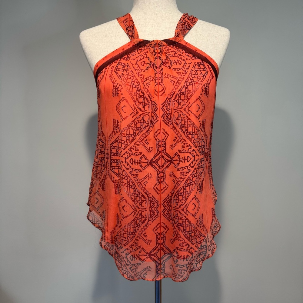 Sundance Coral Aztec Print Sleeveless Silk Halter Top Boho Summer Festival Sz 4